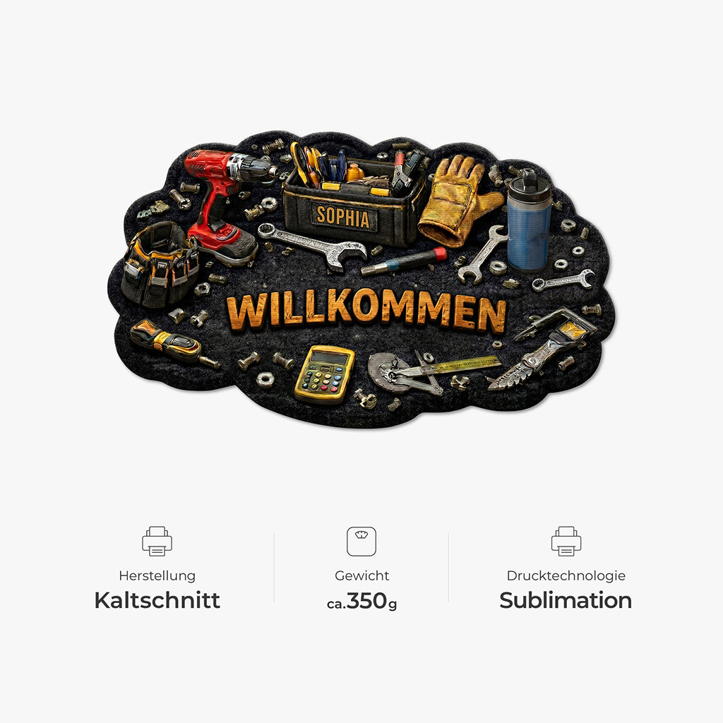 8613AGE4 3d druck effekt herzlich willkommen werkzeug personalisiertes geschenk  fussmatte papa opa unregelmassige form 8613adtdrb