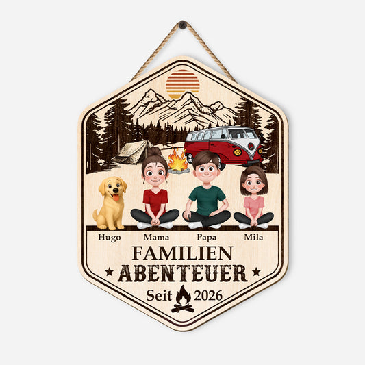 8700QGE1 familienabenteuer camping holzschild personalisiert_ familie mit hund 8700qtysi