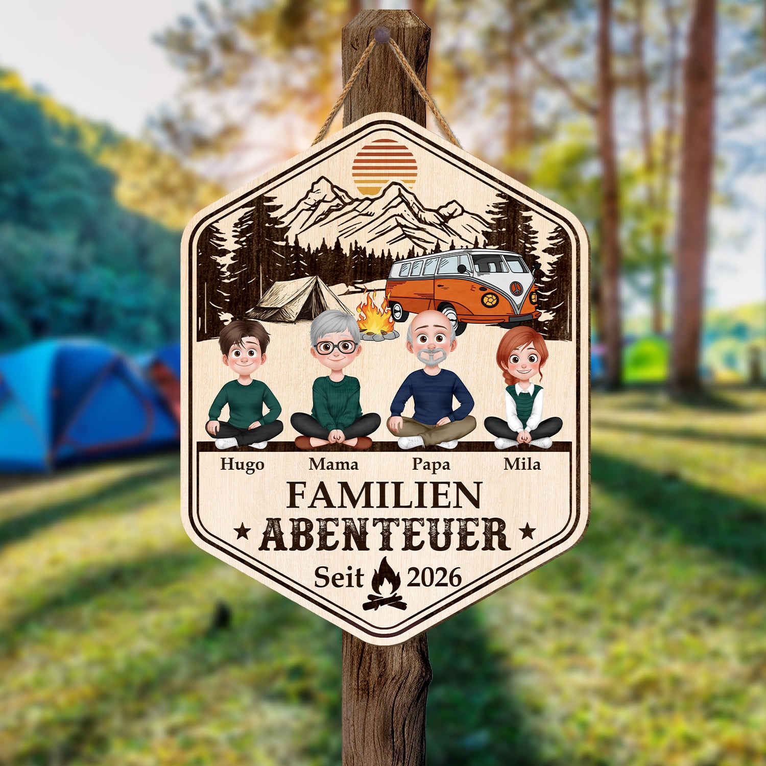 8700QGE2 familienabenteuer camping holzschild personalisiert_ familie mit hund 8700qtysi