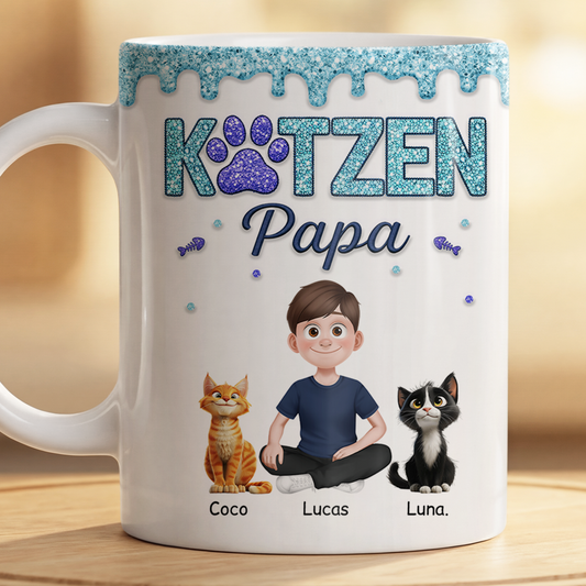 8931MGE2 3d druck effekt katzenmama katzenpapa glitzer katzen tasse personalisiert 8931m3fwd