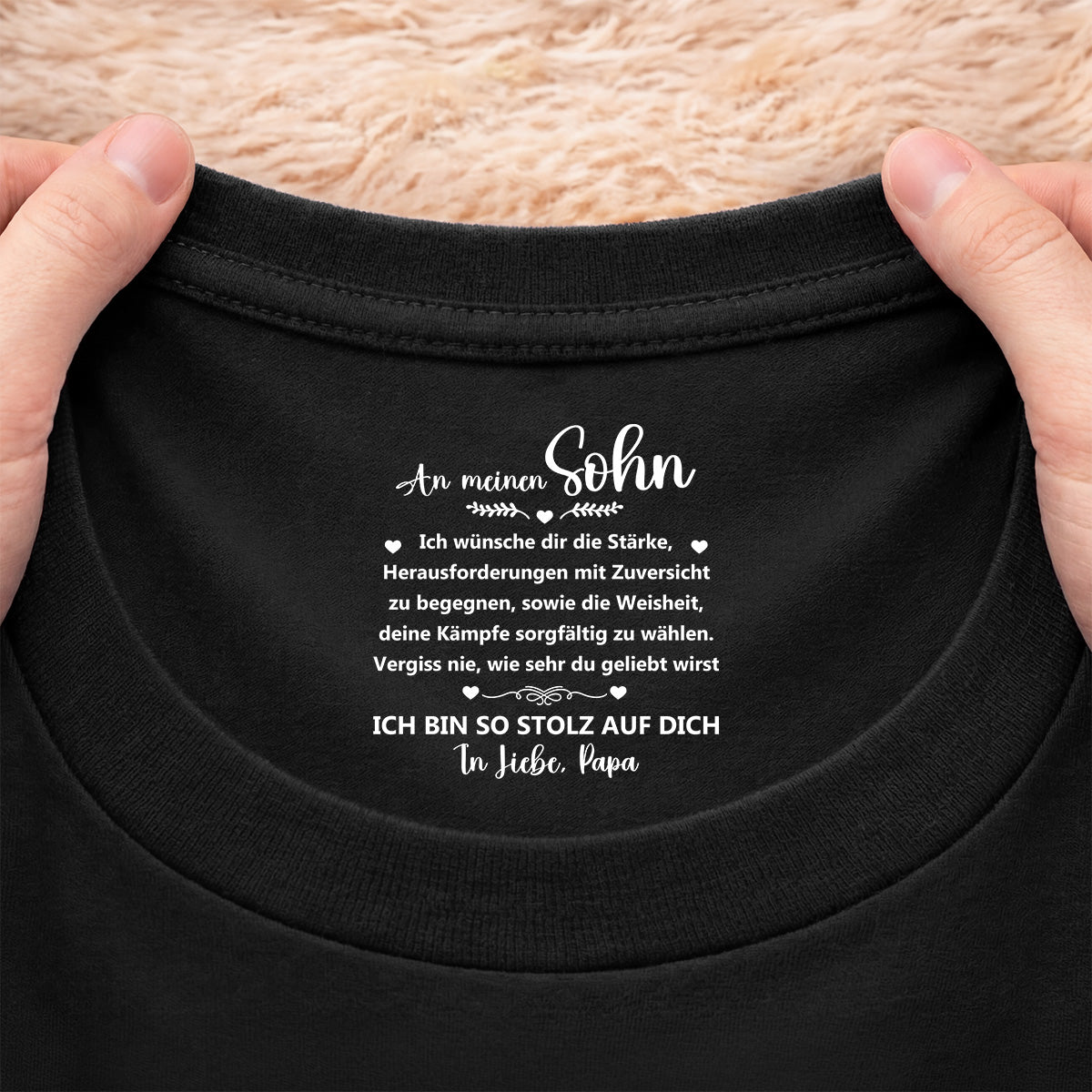 8936AGE2 vergiss nie wie sehr du geliebt wirst personalisiertes geschenk  schwarzes t shirt nackenlabel drucken sohn tochter manner frauen 8936aasqba