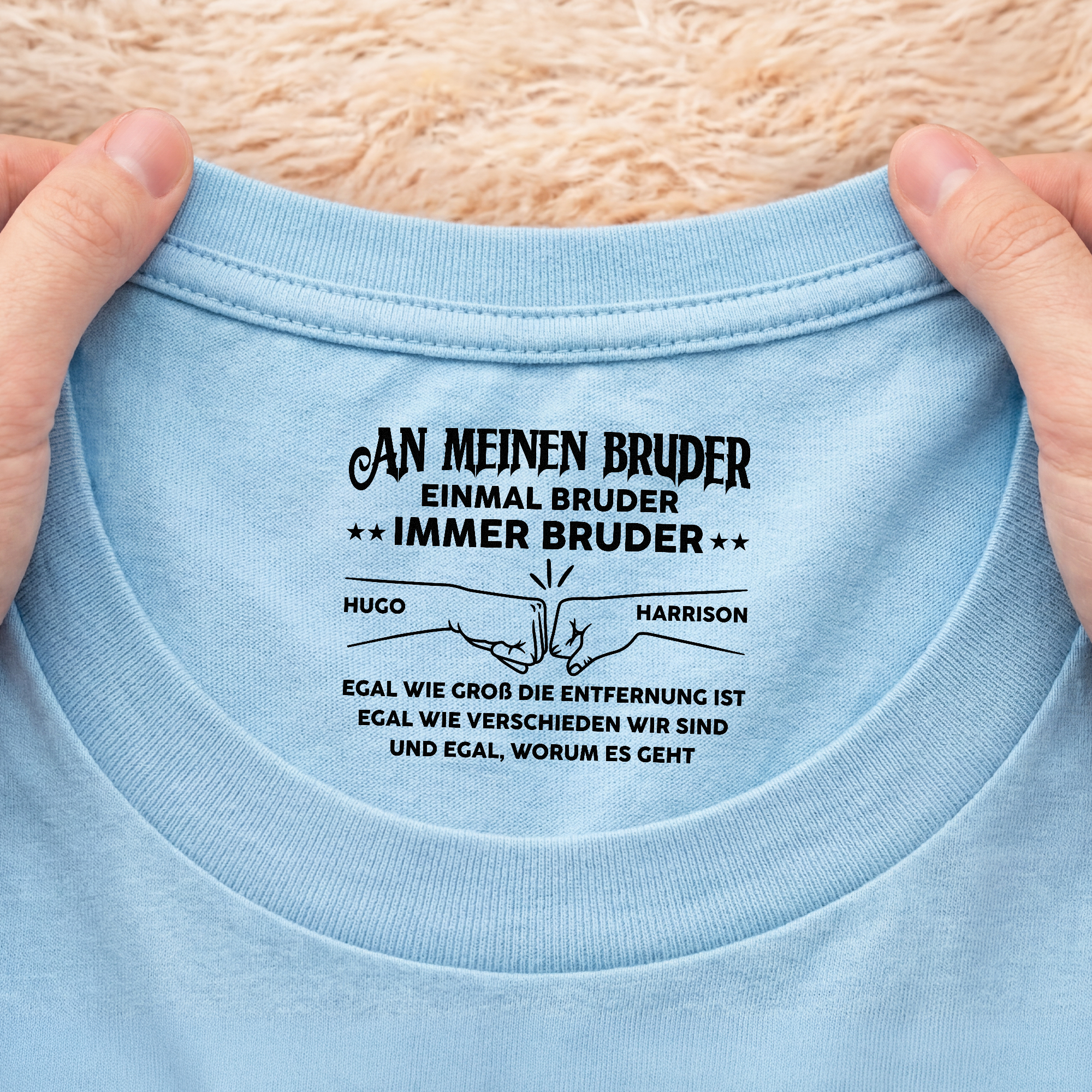 8973AGE2 einmal bruder immer bruder personalisiertes geschenk  weisses t shirt nackenlabel drucken 8973aacdbb