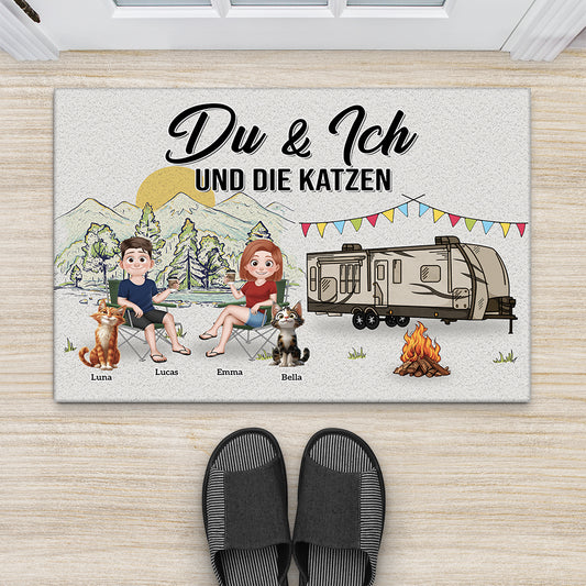 8998DGE1 du  ich und die katzen personalisierte paar geschenke  fussmatte camping 8998d3d1d
