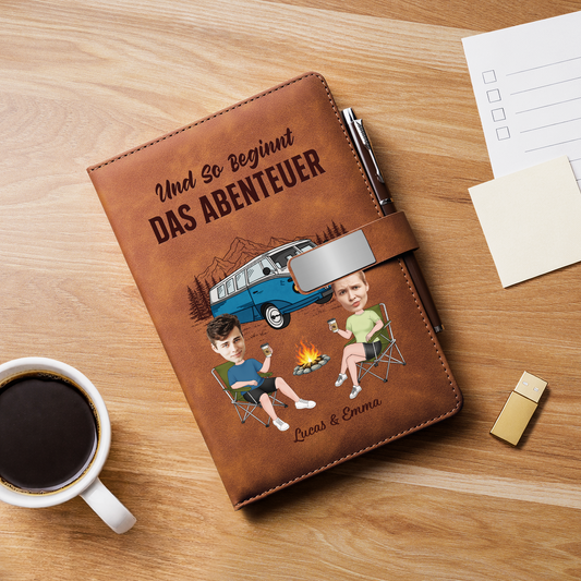 9031MGE2 3d druck effekt und so beginnt das abenteuer notizbuch mit stift personalisiert paar camping 9031motfcg