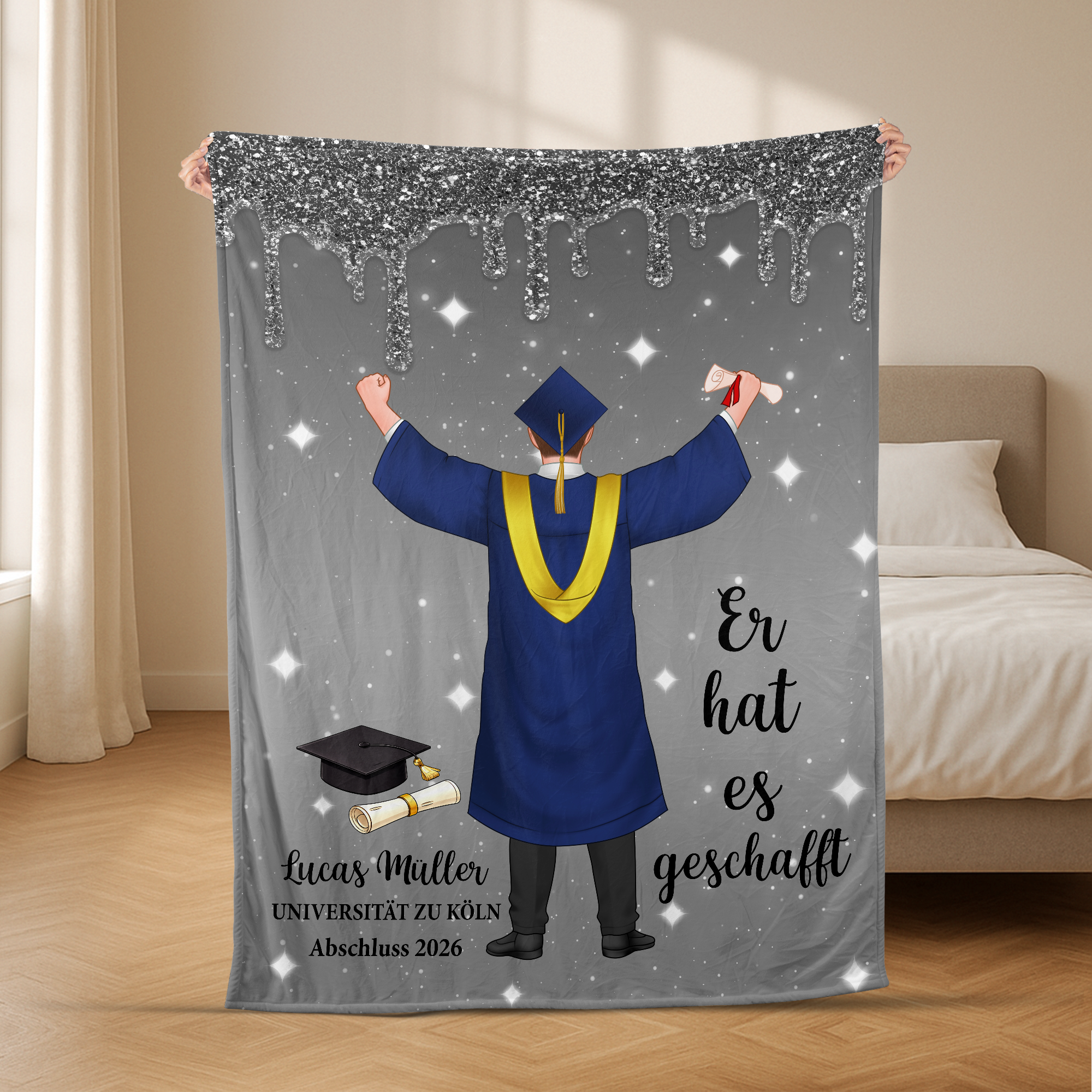 9066BGE2 sie hat es geschafft kuscheldecke personalisiert_ abschluss manner frauen 9066b6ewa