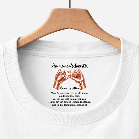 9067AGE1 du bist niemals alleine weisses t shirt personalisiert nackenlabel drucken tochter freundin 9067aa6epa