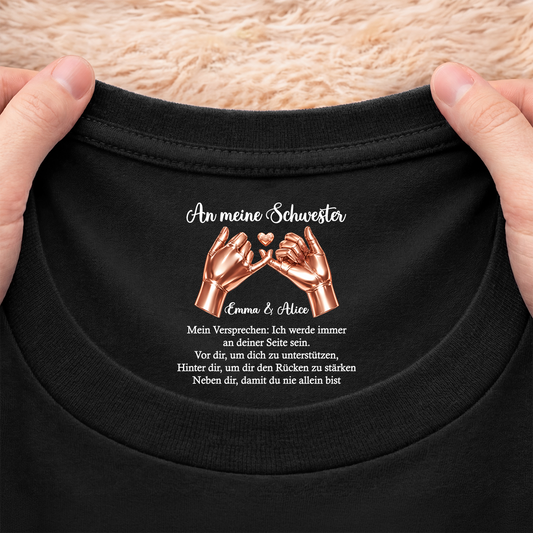 9067AGE2 du bist niemals alleine schwarzes t shirt personalisiert nackenlabel drucken tochter freundin 9067aa6epa