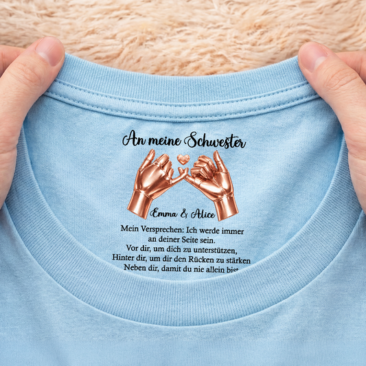 9067AGE2 du bist niemals alleine weisses t shirt personalisiert nackenlabel drucken tochter freundin 9067aa6epa