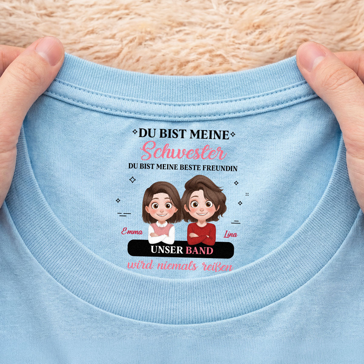 9068AGE2 unser band wird niemals reissen weisses t shirt personalisiert nackenlabel drucken tochter sohn schwester bruder 9068aa6fsa