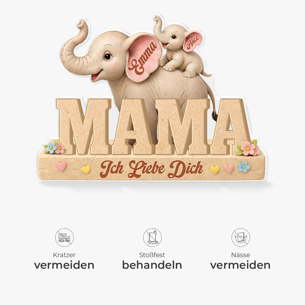 9072AGE3 3d druck effekt elefanten acryl aufsteller personalisiert mama papa 9072arcqpa