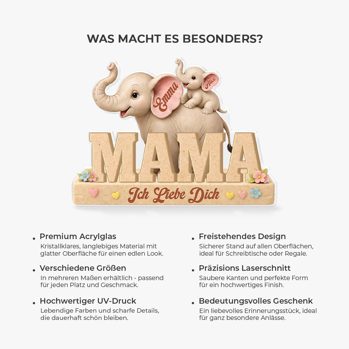 9072AGE4 3d druck effekt elefanten acryl aufsteller personalisiert mama papa 9072arcqpa