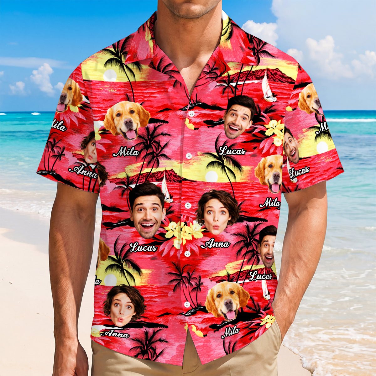 9241AGE2 hawaiihemd mit mehreren gesichtern tropische blumen personalisierte geschenke foto  hawaiihemd damen herren 9241aa6dwa