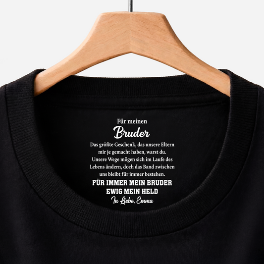 9255AGE1 fur immer mein bruder ewig mein held schwarzes t shirt personalisiert nackenlabel drucken bruder schwester 9255aacfpb