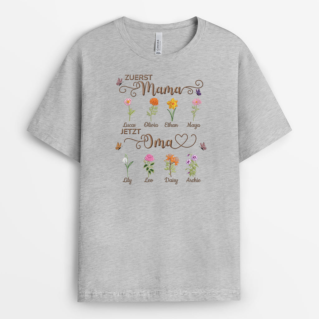 9266AGE2 zuerst mama jetzt oma personalisierte t shirts damen_ blumen schmetterlinge 9266a8fka
