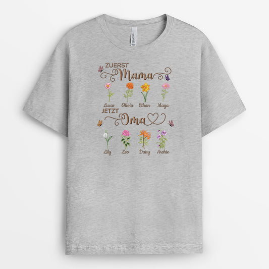 9266AGE2 zuerst mama jetzt oma personalisierte t shirts damen_ blumen schmetterlinge 9266a8fka