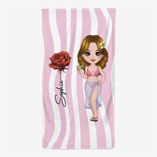 9268BGE1 frau am strand bikini strandtuch personalisiert 9268bspza
