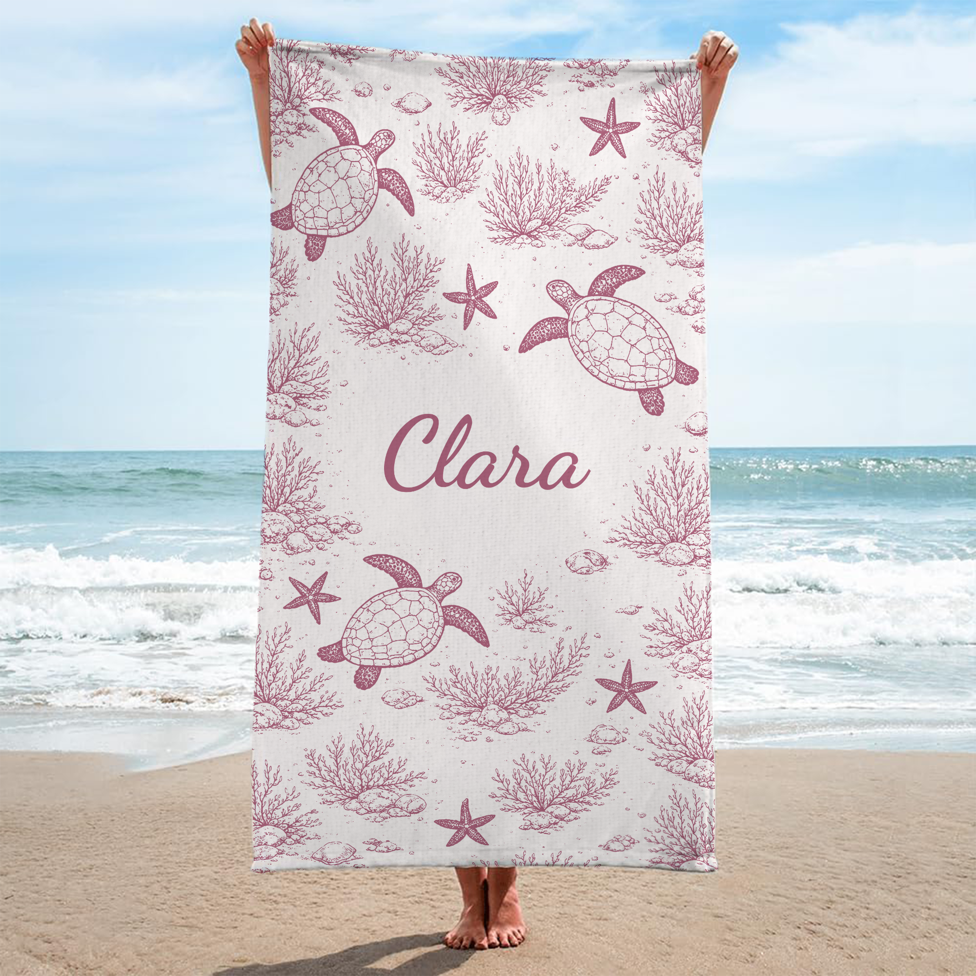 9283BGE2 meeresschildkroten strandtuch personalisiert frauen 9283bneza