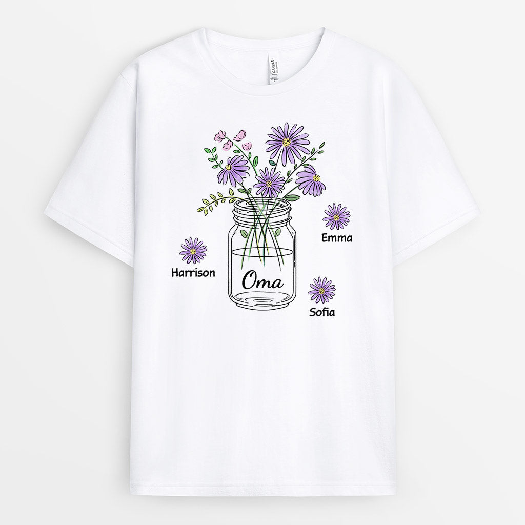 0863AGE1 Personalisierte Geschenke T Shirt Blumen Kinder Enkelkinder Mama Oma