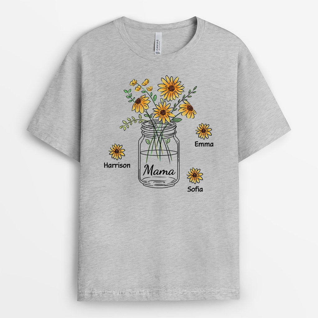 0863AGE2 Personalisierte Geschenke T Shirt Blumen Kinder Enkelkinder Mama Oma